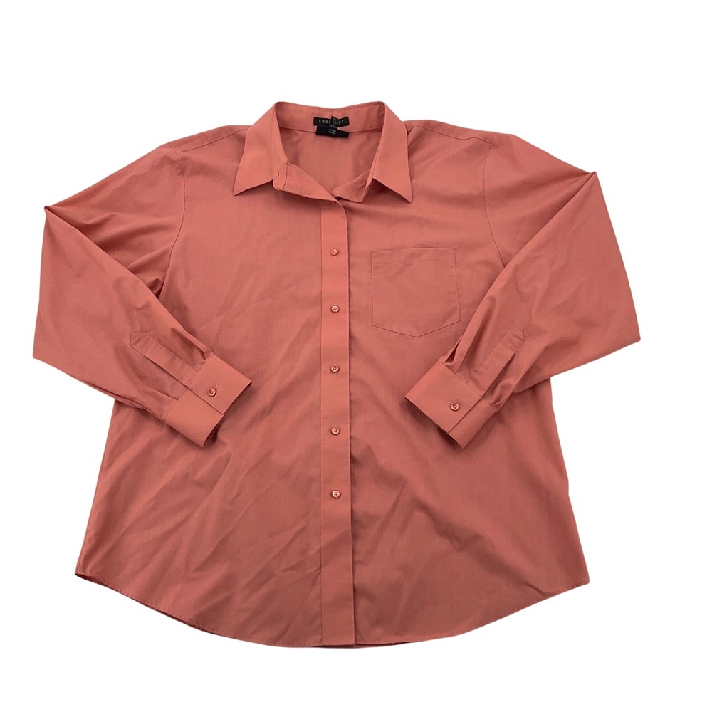 Foxcroft Button Front Shirt Womens 18 Coral Cotton Blend Wrinkle Free Office